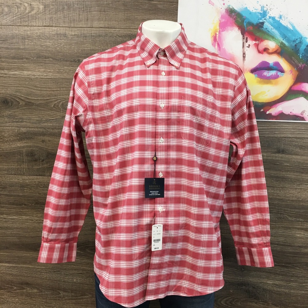 NEW Brooks Brothers Regent Fit Mens XXL Plaid Button Down Shirt Oxford Red White